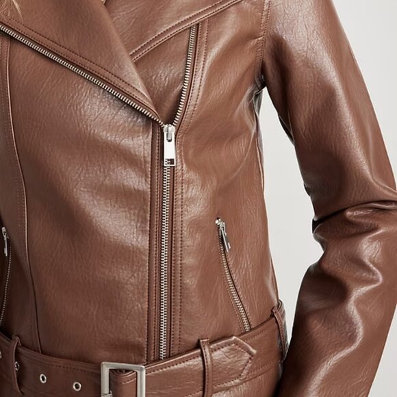 Old Navy Faux Leather Belted Motorcycle Jacket in Espresso Size S ~ NEW - Picture 3 of 6